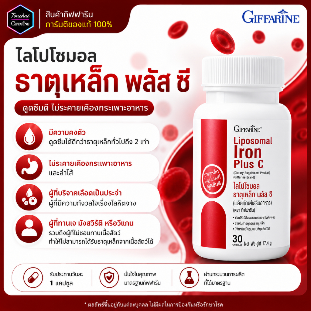ไลโปโซมอล ธาตุเหล็ก พลัส ซี กิฟฟารีน ธาตุเหล็กกิฟฟารีน ดูดซึมได้ดีกว่าธาตุเหล็กทั่วไปถึง 2 เท่า