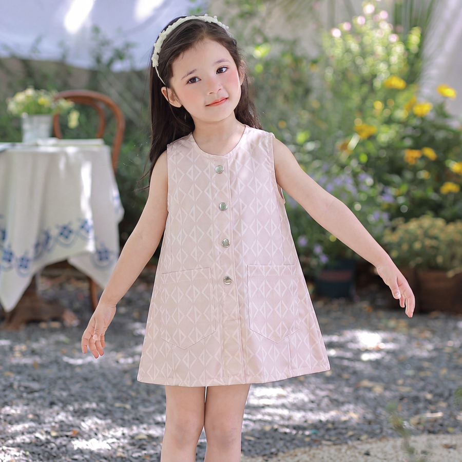 PRINCESS KESLI เสื้อผ้าเด็กเกาหลี เดรสแขนกุดลายตารางเพชรระดับสูง ชุดเด็ก 2-12 ปี