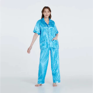 ชุดนอนแพรผู้หญิงขายาวแขนสั้น นุ่ม ลื่น เย็น ใส่นอนสบาย ระบายอากาศ มีให้เลือกหลายสี