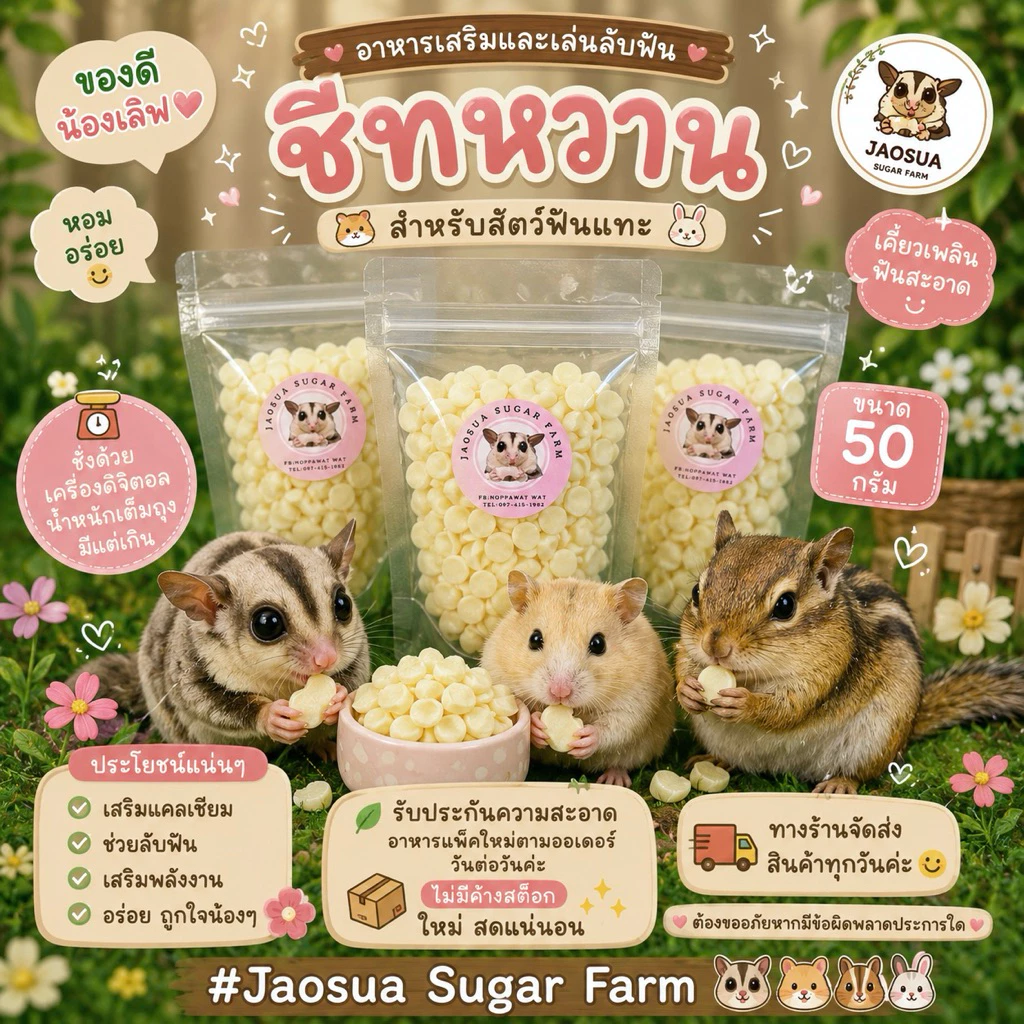 ชีสหวานแสนอร่อย สำหรับสัตว์เลี้ยง ชูก้าไกล์เดอร์ กระรอก แฮมสเตอร์ 50g