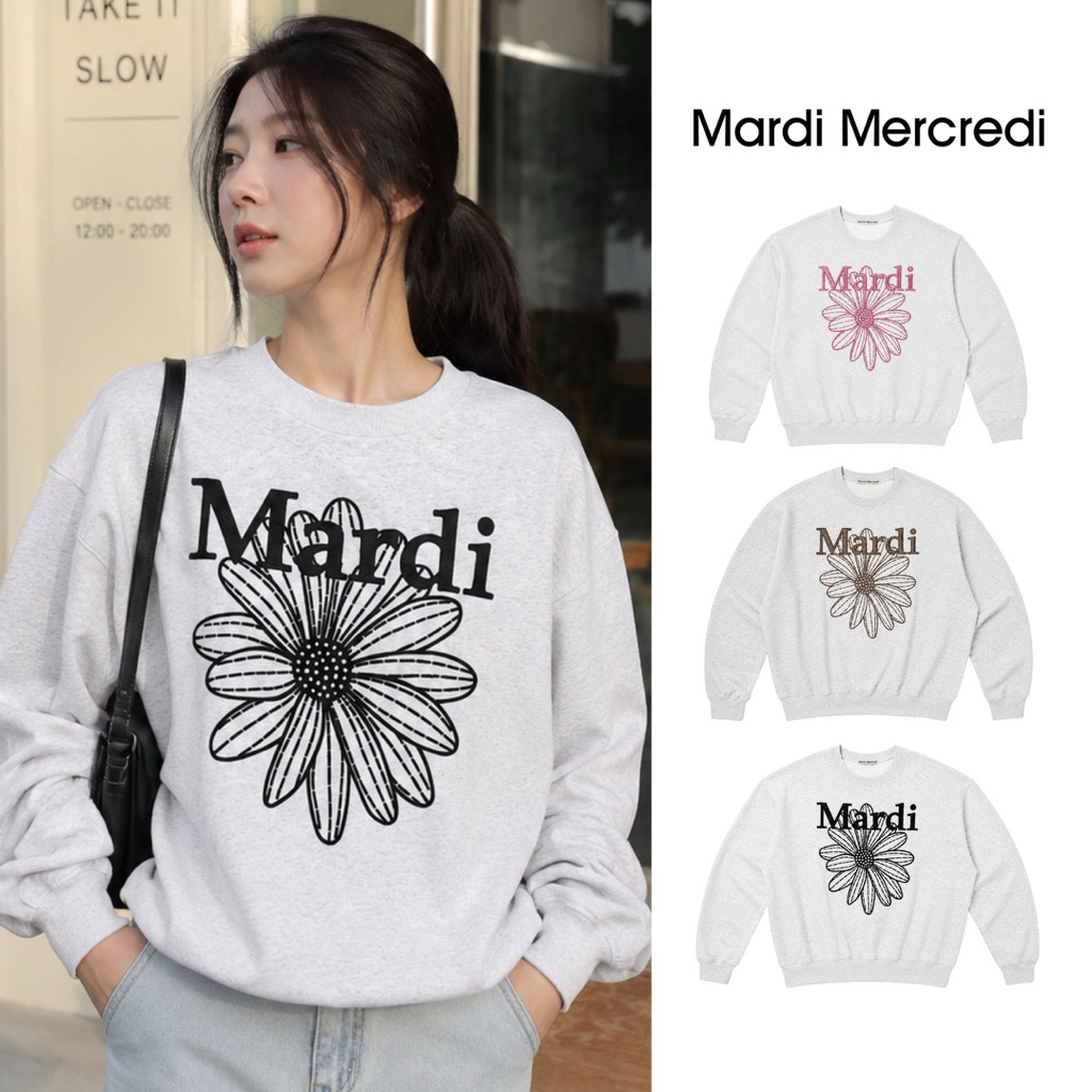 พร้อมส่ง | เสื้อแขนยาว เสื้อสเวตเชิ้ต Mardi Mercredi | SWEATSHIRT OATMEAL ปัก FLOWERMARDI 💯 รับประกันความพอใจ คืนเงินได้