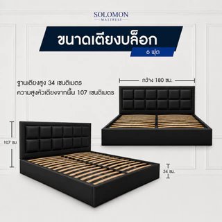 Solomon เตียงบล็อก ไม้ระแนง ไม้อย่างดี หุ้มหนัง PVC ขนาด 3.5, 5, 6 ฟุต สีดำ [ ไม่มีบริการประกอบ ]