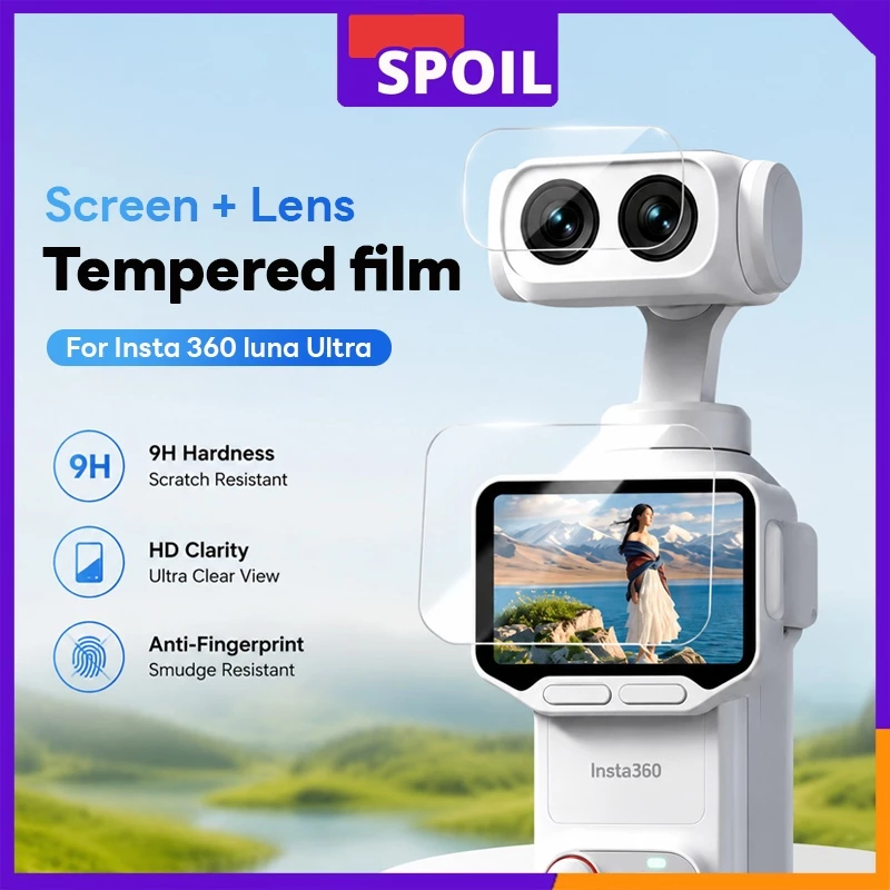 Spoil ฟิล์มกันรอย Insta360 Luna Ultra ฟิล์มกระจก HD พร้อมฟิล์มเลนส์ 9H ใสพิเศษ กันรอย กันนิ้วมือ ติดง่าย พร้อมใช้งาน