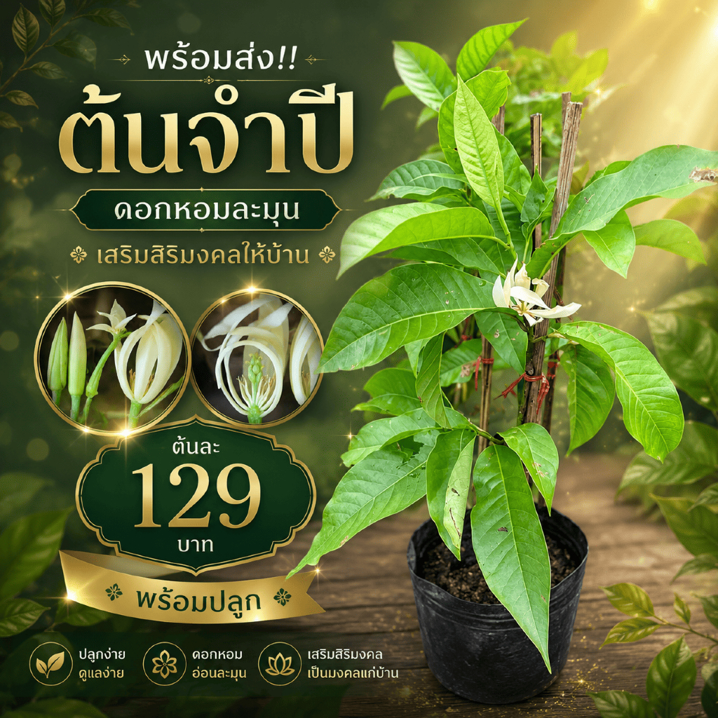 ( พร้อมส่ง ‼️ ) 🤍 ต้นจำปี ดอกหอมละมุน เสริมสิริมงคลให้บ้าน 🌿 ต้นละ 129 บาท พร้อมปลูก!