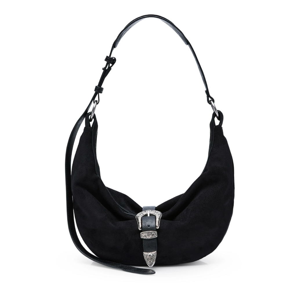 New!!! Black Suede Hobo Bag Western Buckle CPS CHAPS
