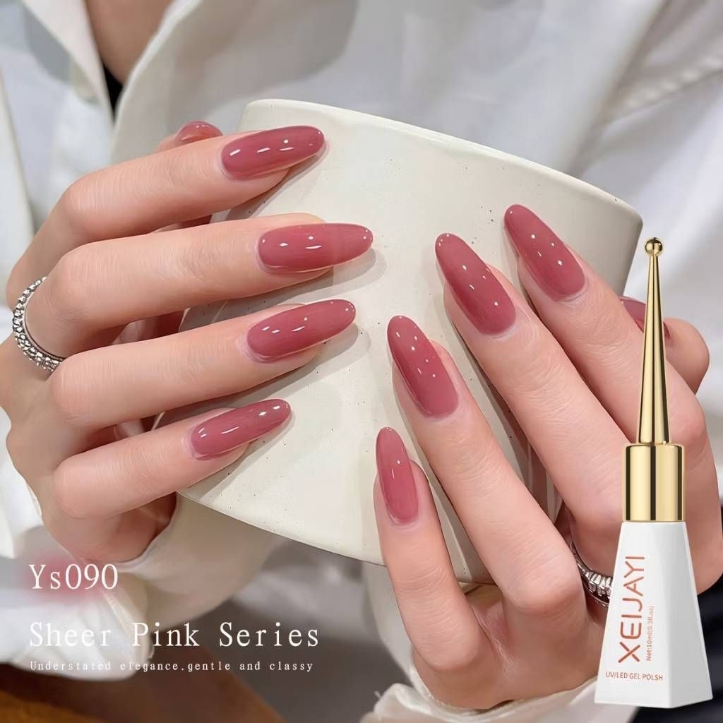 สีทาเล็บเจล โทนไซรัปชมพูนู๊ดผู้ดี เสริมหน้าเล็บให้สวยสดใส สินค้าพร้อมส่งในไทย