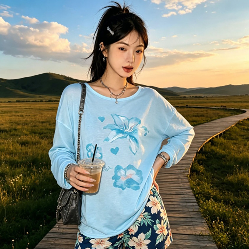 COD-เสื้อยืดแขนยาวผ้าไหมเย็น ลุคโลฟี กันแดดUV ใส่เป็นเสื้อคลุมแอร์ได้ ทรงหลวมซ่อนหุ่น ฤดูร้อน-มีให้เลือกหลายสี-สไตล์เกาห