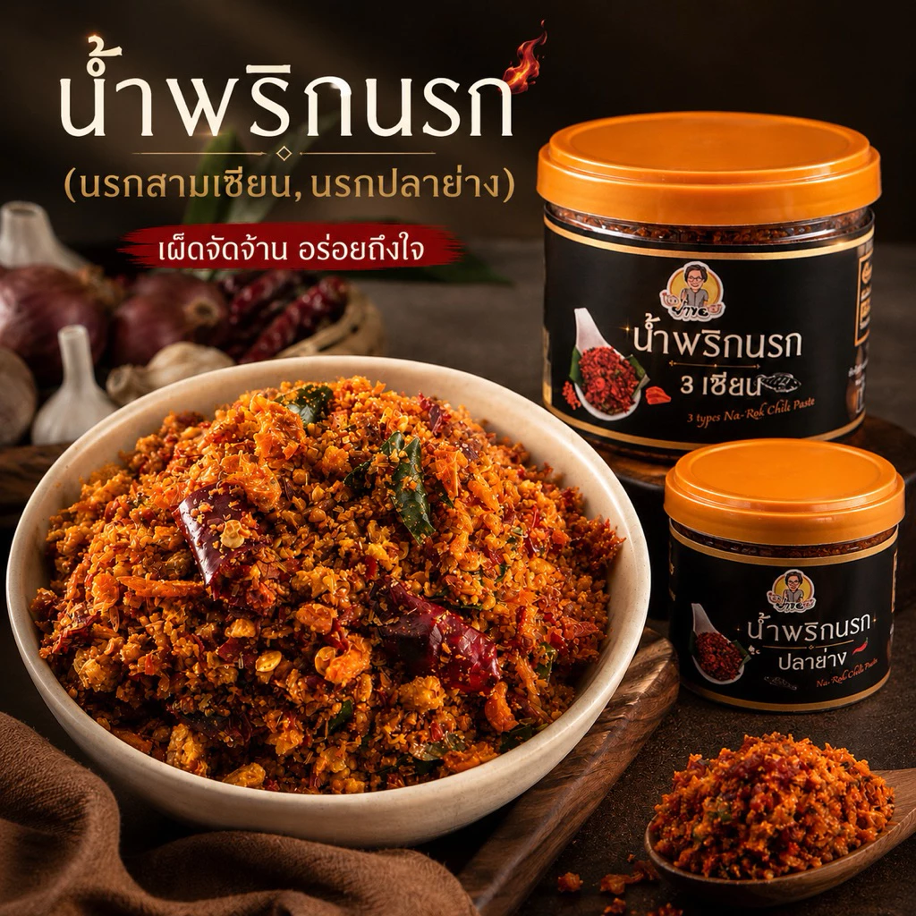 น้ำพริกนรกสามเซียน น้ำพริกนรกปลาย่าง ตราย่าขอ
