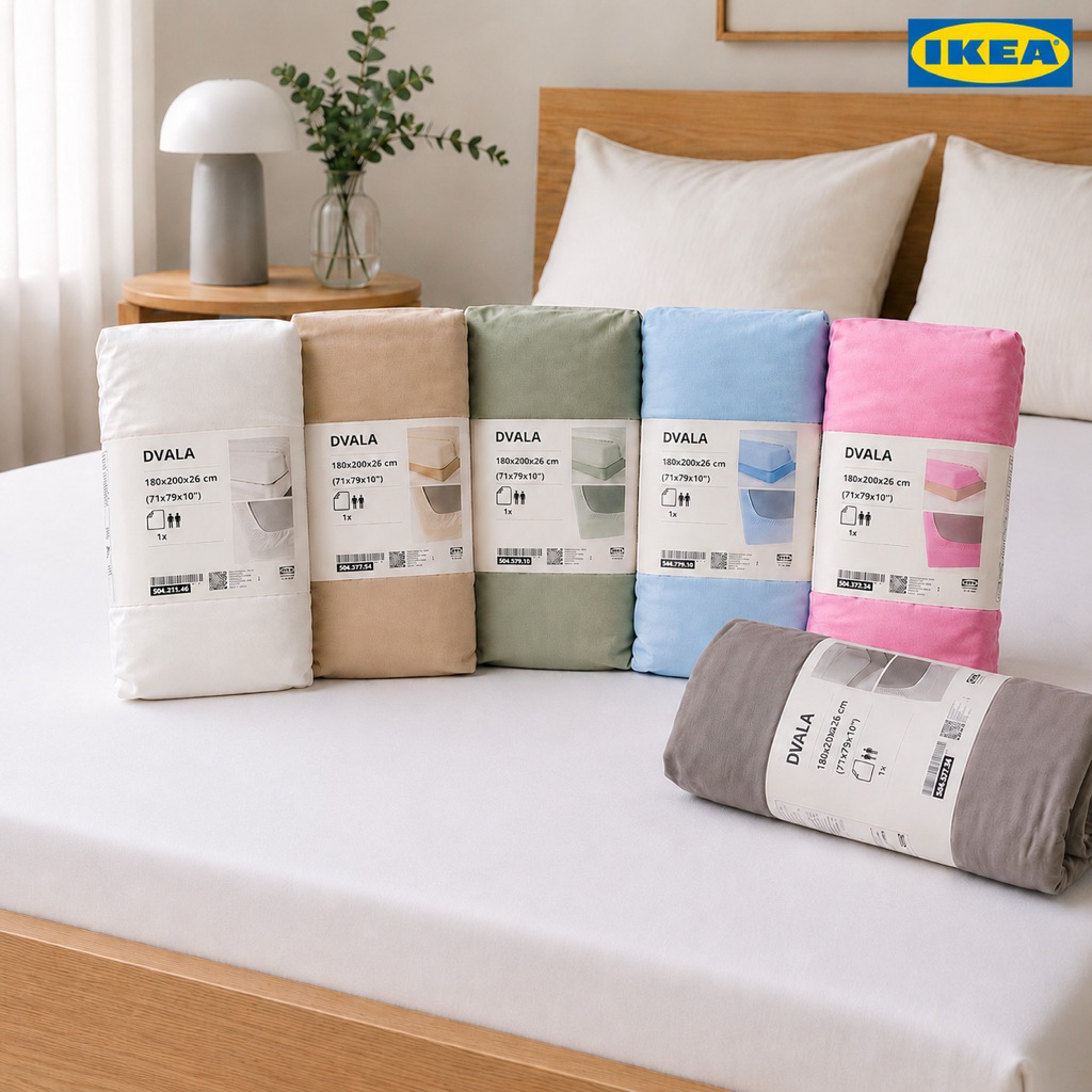 (IKEA ของแท้100%) ผ้าปู ผ้าปูที่นอน IKEA รุ่น DVALA ผ้าปูที่นอนรัดมุม สีพื้น สีมินิมอล สีพาสเทล