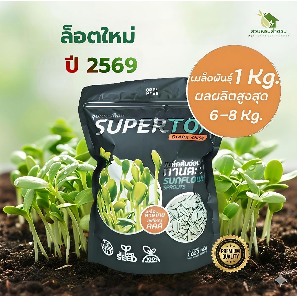 เมล็ดเพาะต้นอ่อนทานตะวัน ลายไทย บรรจุ 1 kg.