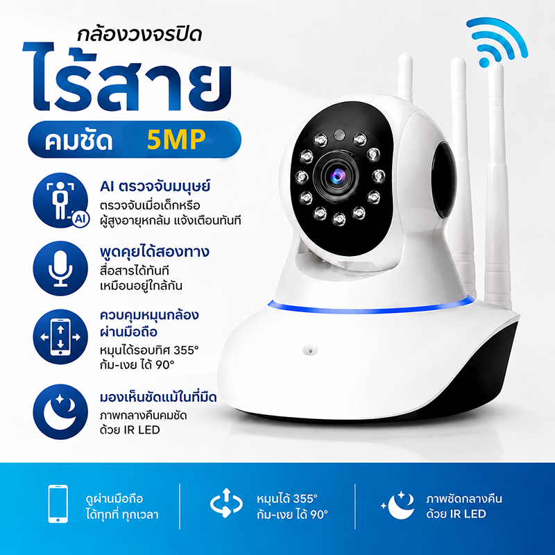 【รับประกัน1ปี】V380 Pro WIFIกล้องวงจรปิดไร้สาย 5MP หมุน355° เสียงสองทาง มองกลางคืน IR สำหรับบ้านเด็ก ร้านค้า ร้านขายของ