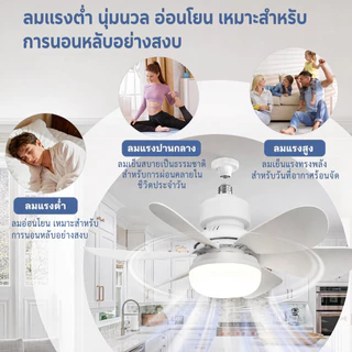 พัดลมโคมไฟ LED Ceiling fan Lamp พร้อมรีโมทหรี่แสงได้ 100W 6ใบ 2in1 52cm E27เหมาะสำหรับห้องนั่งเล่นห้องนอน มีรีโมทควบคุม