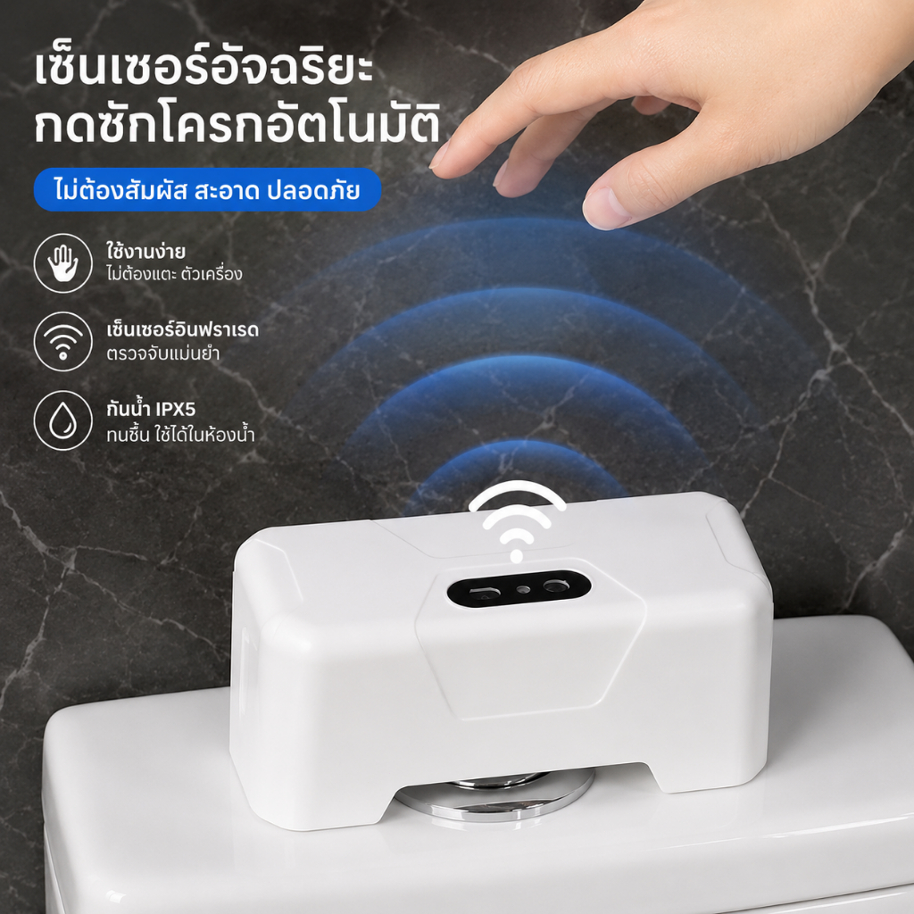 ปุ่มกดชักโคร ชุดอุปกรณ์สมาร์ทฟลัช สำหรับชักโครกกดบน ระบบเซนเซอร์อัจฉริยะ IPX5กันน้ํา สําหรับห้องน้ํา