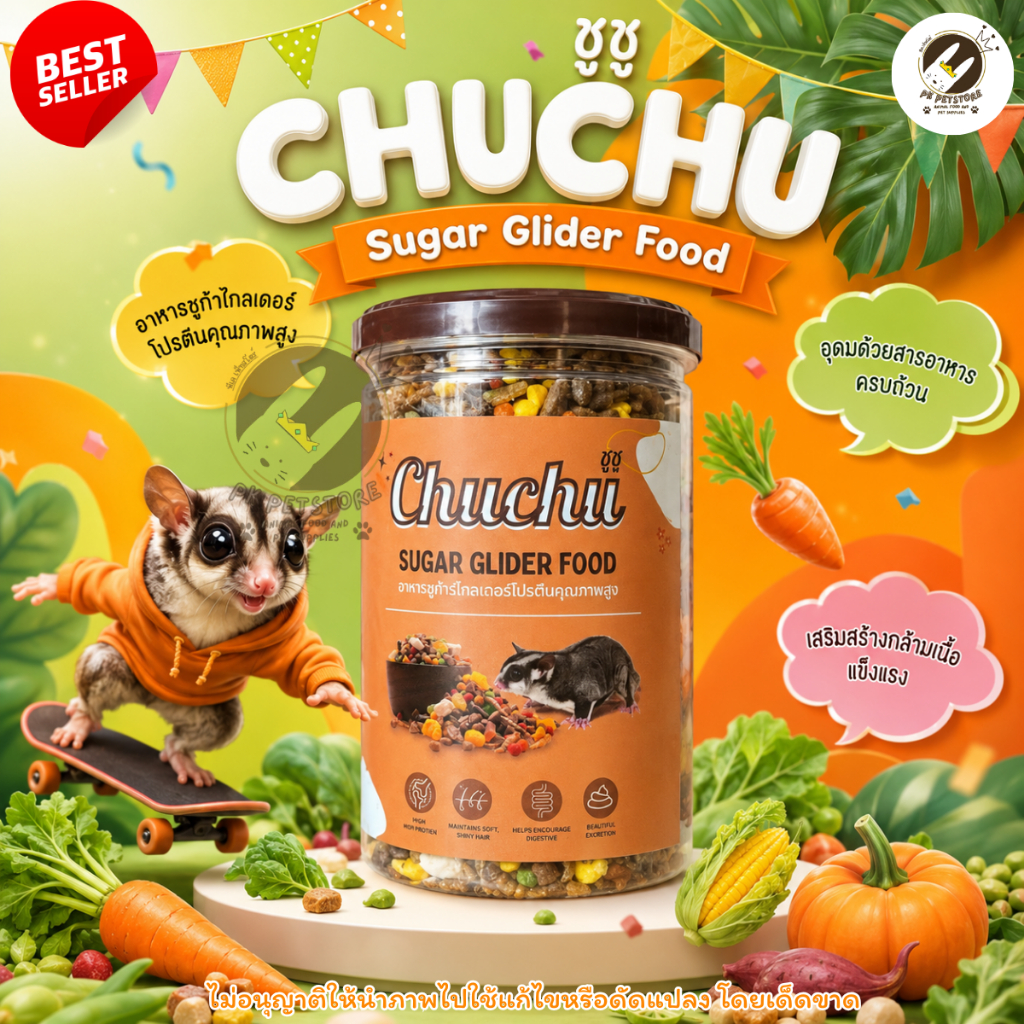 Chu Chu(ชูชู) Sugar Glider food อาหารเม็ดสำเร็จรูป อาหารชูการ์ไกลเดอร์ กระรอก และสัตว์ฟันเเทะ ขนาด270กรัม