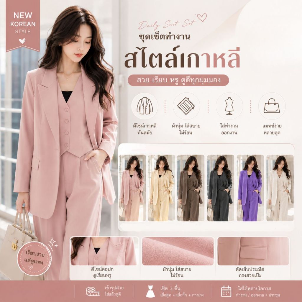 เซ็ตสูทผู้หญิง สูทผู้หญิง ผ้าโพลิเอสเตอร์ มี ไซส์ S-3XL ชุดใส่ทำงาน เสื้อสูทแฟชั่น SUIT-30