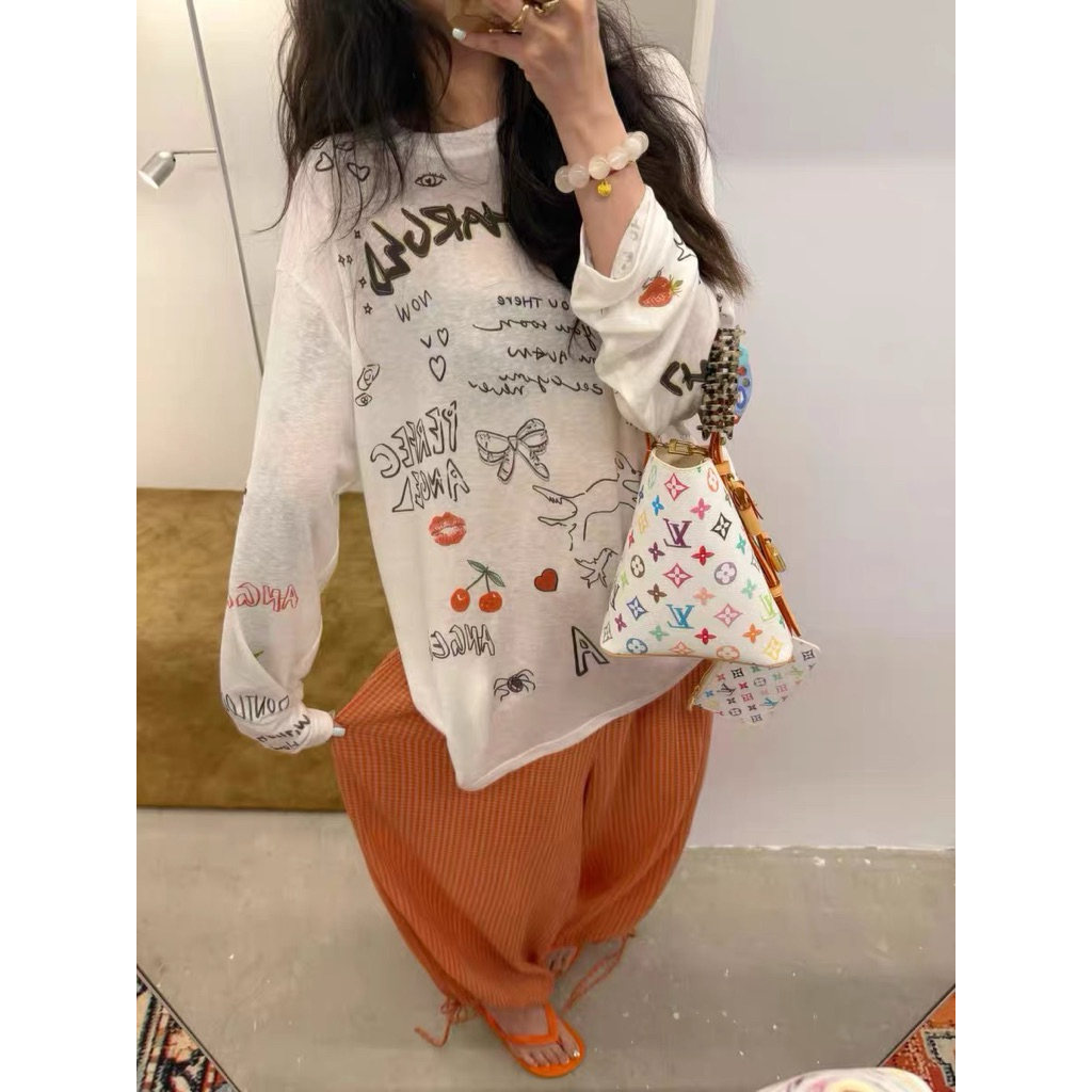 ✔️เสื้อยืดแขนยาว ผ้าสลาฟ พิมพ์ลายซัมเมอร์น่ารักมาก