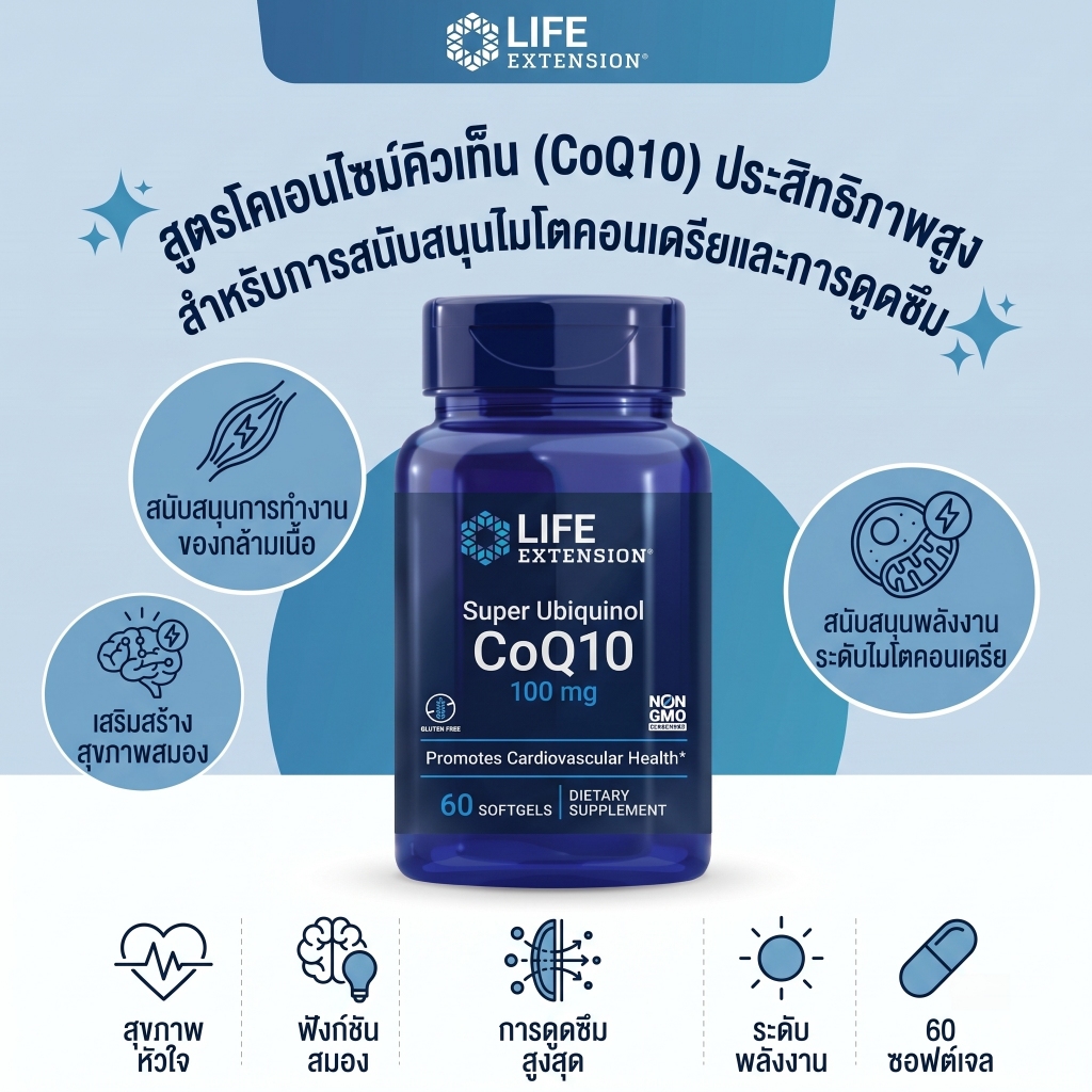 พร้อมส่ง Life Extension Super Ubiquinol 60 Softgels เสริมหัวใจ กระชับพลังงานระดับเซลล์ ดูดซึมไว Non-GMO