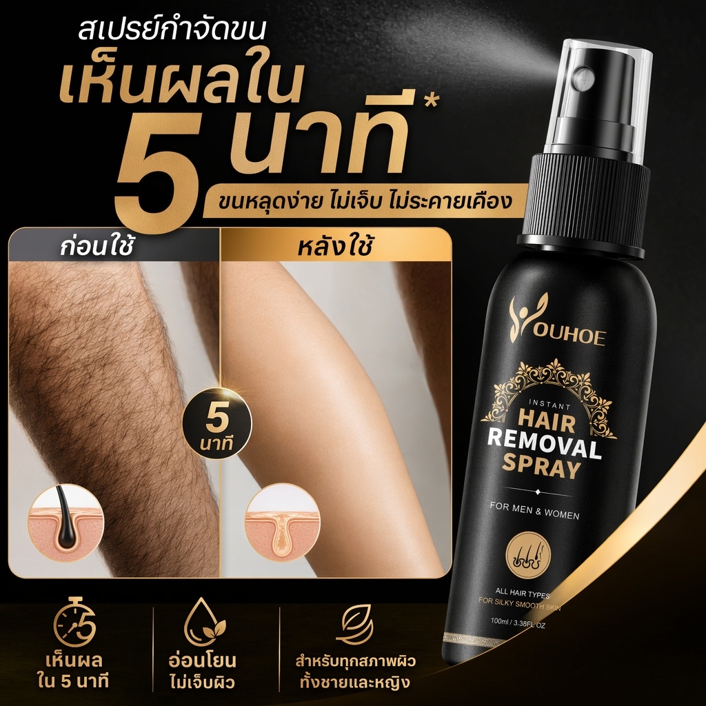 สเปรย์กำจัดขน 100ml มูสเนื้อละมุน ขนรักแร้แขนขาจุดอ่อนหลุดเกลี้ยง