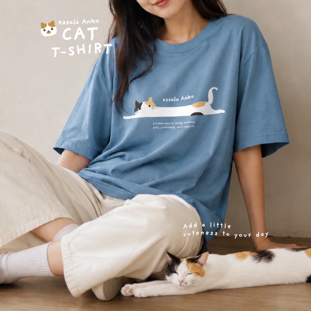 เสื้อยืดคอกลม Cotton 100% Essala Anka Collection  Long Cat
