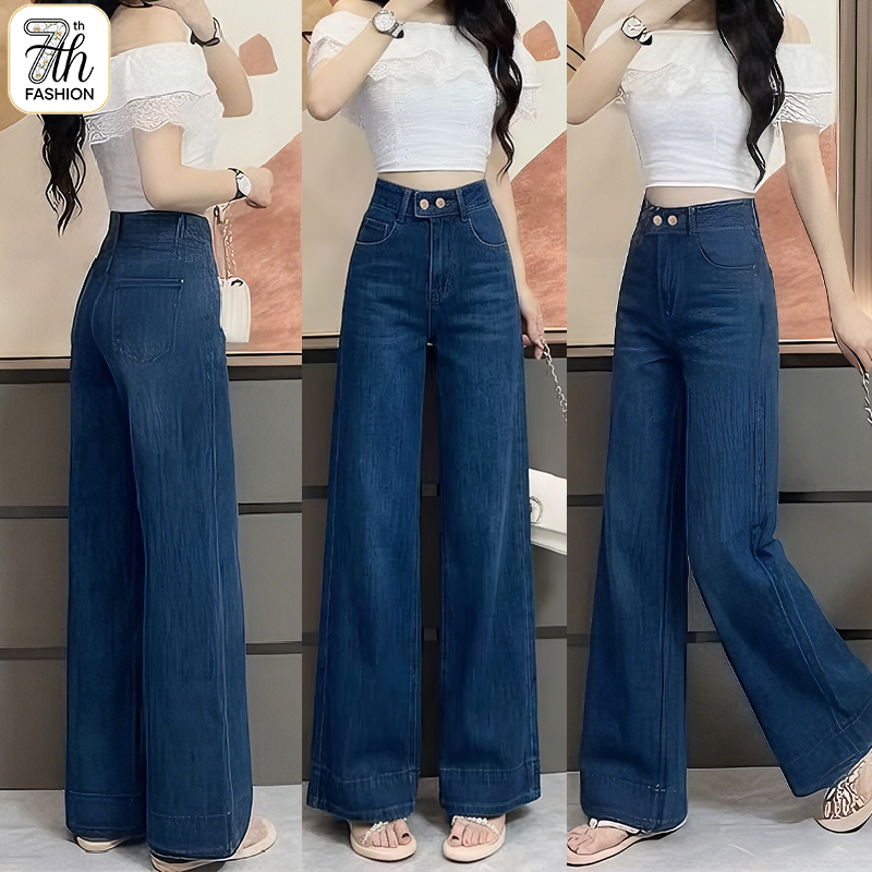 👖 S-5XL กางเกงยีนส์เอวสูงสำหรับผู้หญิง สีน้ำเงินเข้ม ดีไซน์ทรงขาตรงสุดคลาสสิก ใส่สบาย -match ได้ทุกสไตล์