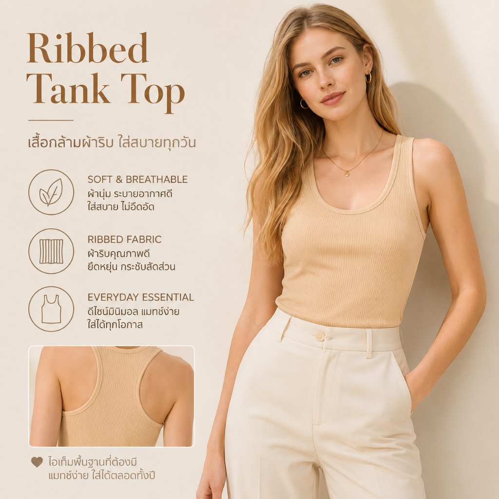 SP054 เสื้อกล้าม Zara เสื้อกล้ามผ้าร่อง เสื้อกล้ามผ้าทรงสปอร์ต เว้าหลัง โทนสีกลาง