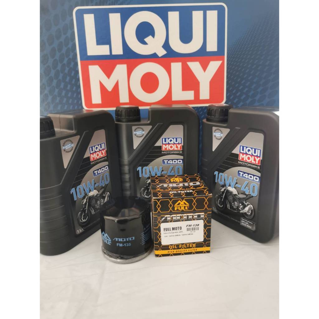 ชุดถ่ายน้ำมันเครื่อง LIQUI MOLY (T400)10W-40 3 ลิตร ฟรี กรองน้ำมันเครื่อง FM-138 สำหรับ SUZUKI GSX-R