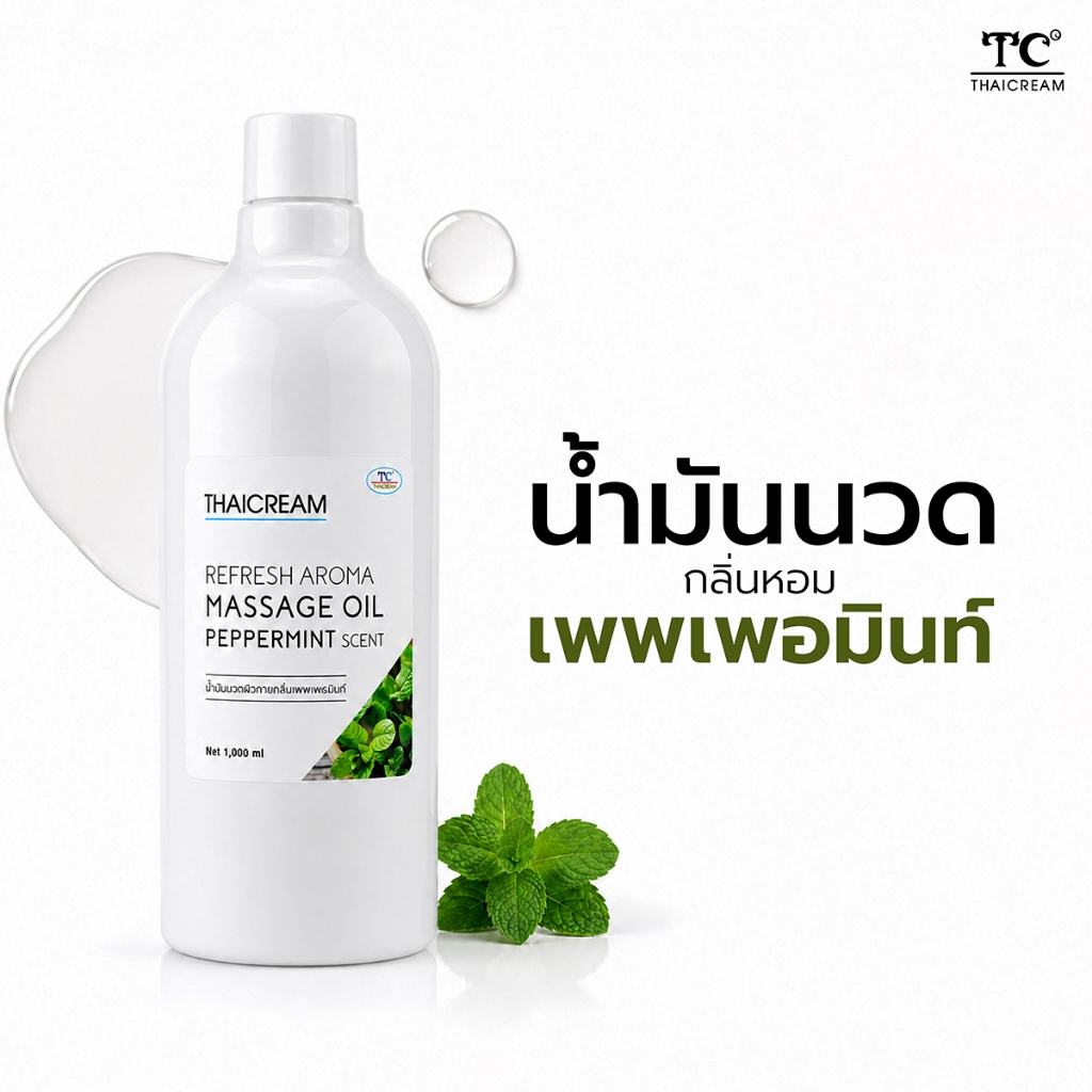 Thaicream นวดอโรม่า 1ลิตร น้ำมันนวดตัว กลิ่นหอม เพพเพอร์มินท์ ไทยครีม aroma massage oil peppermint