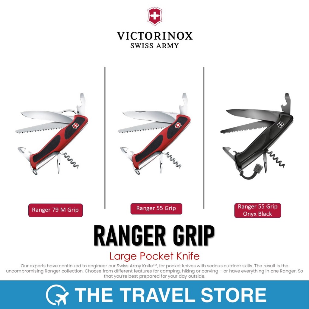 VICTORINOX Ranger 55 Grip Onyx Black | Monochrome Black Pocket Knife (0.9563.C31) มีดพับสวิสฯ สีดำ