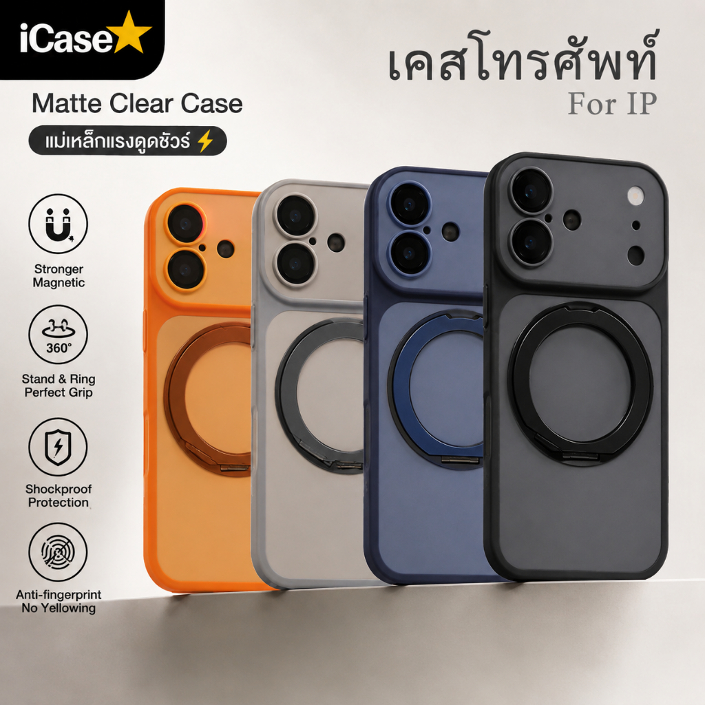 เคสป้องกันสำหรับ IP ซีรี่ส์ 17, 16, 15 และ 14 มีขาตั้งหมุนได้ 360 องศา ตัวป้องกันเลนส์ และระบบยึดติดด้วยแม่เหล็ก
