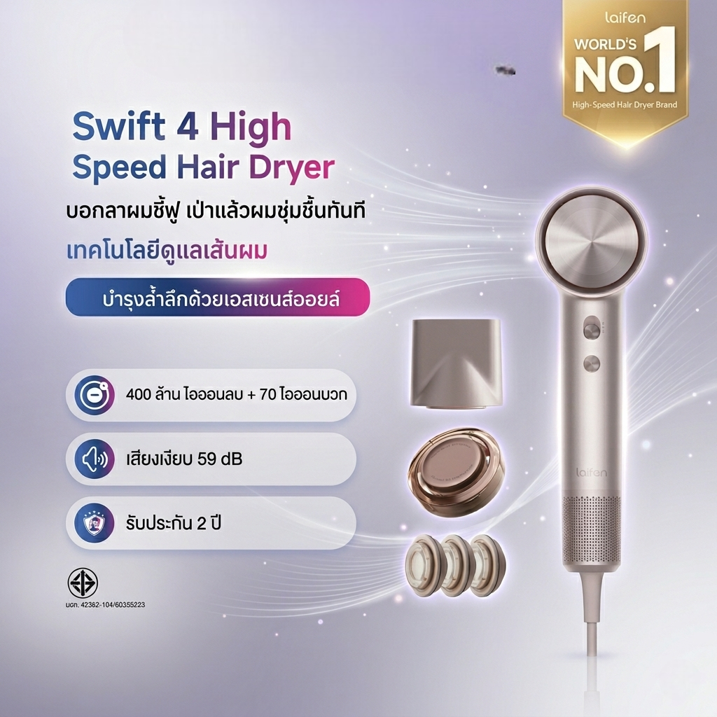 Laifen Swift4 High-Speed ​​Hair Dryer ไดร์เป่าผมควาามเร็วสูง พร้อมหัวเอสเซนส์เป่าบำรุงในขั้นตอนเดียว