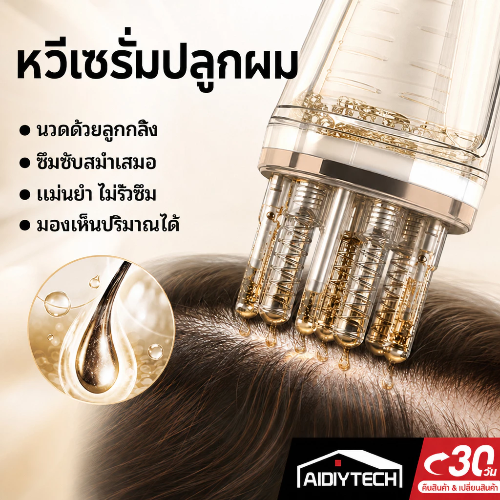 หวีหยอดน้ำยาบำรุงผม หวีหยอดเซรั่มปลูกผม หวีนวดศีรษะมีลูกกลิ้ง ผลักเซรั่มซึมลึก ไม่เจ็บหัว ตัวช่วยผมดก ส่งด่วน
