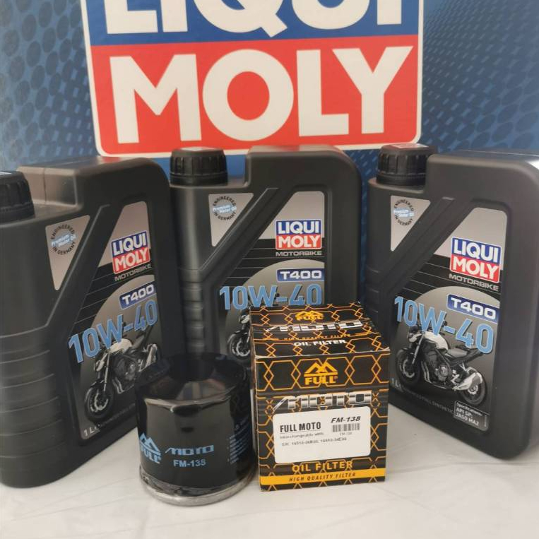 ชุดถ่ายน้ำมันเครื่อง LIQUI MOLY (T400)10W-40 3 ลิตร ฟรี กรองน้ำมันเครื่อง FM-138 สำหรับ SUZUKI GSX-R