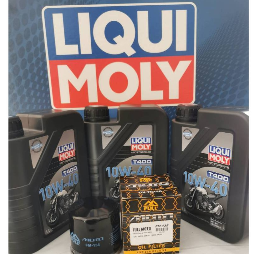 ชุดถ่ายน้ำมันเครื่อง LIQUI MOLY (T400)10W-40 3 ลิตร ฟรี กรองน้ำมันเครื่อง FM-138 สำหรับ SUZUKI GSX-R