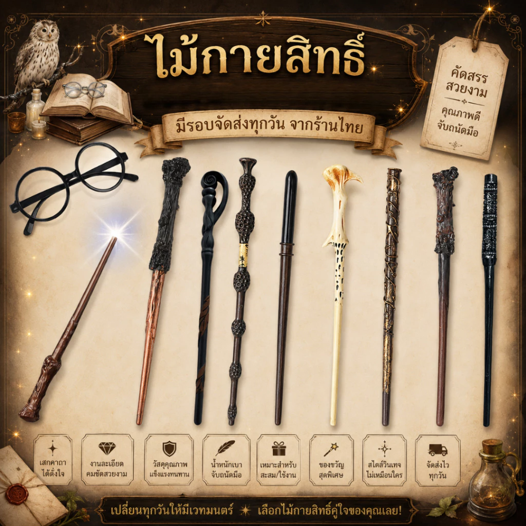 พร้อมส่ง ไม้กายสิทธิ์ แฮรี่ ไม้คทา หมวกพ่อมด