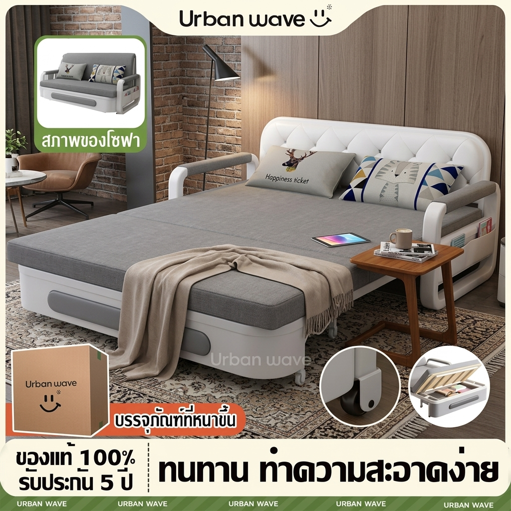 Urban wave โซฟาเบดพับเก็บได้ ประกอบเองง่ายมาก ประหยัดพื้นที่ เลือกขนาด 88-160 ซม. (4 ขนาด) เหมาะกับห้องเล็ก