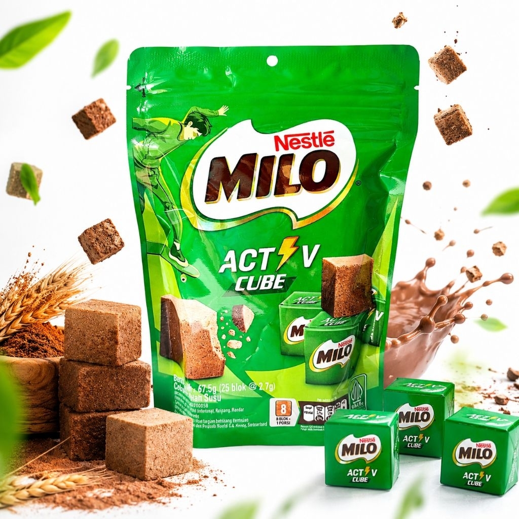 ใหม่ Milo Activ Cube ไมโลคิ้วบ์ ไมโลอัดก้อน มีฮาลาล น้ำหนัก 67.5 กรัม (25 ชิ้น)