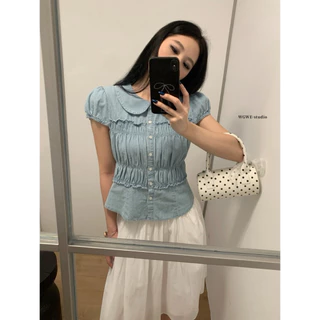 📍พร้อมส่ง📍9952 เสื้อคอบัวแขนสั้น งานกระดุมหน้า เนื้อผ้าดี ทรงสวย TAG:WG.WE🇰🇷