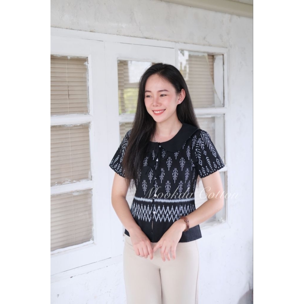 💮เสื้อผ้าฝ้ายคอบัว มัดดอกฝิ่น ลายดอกปีบ💮