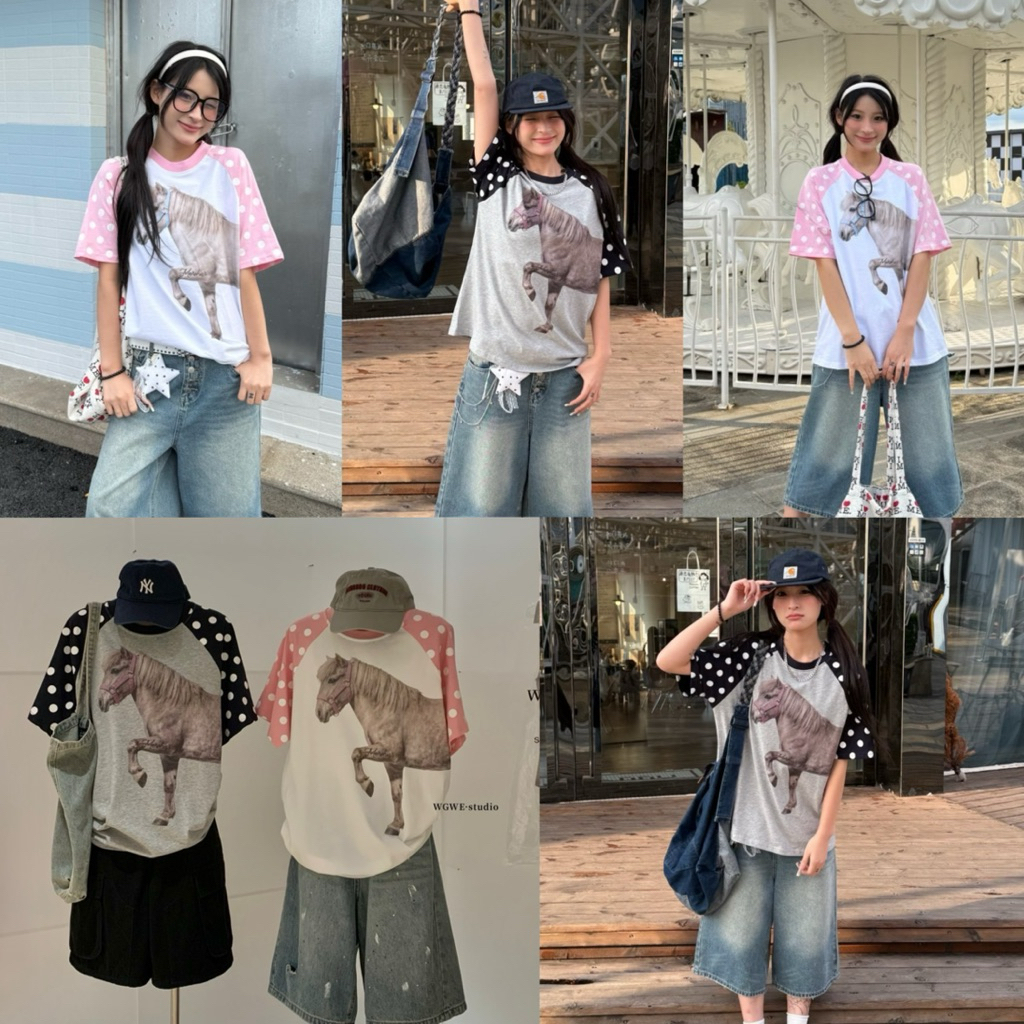 10100# เสื้อยืดคอกลมแขนสั้น สกรีนลายสกรีนหน้า - หลัง เนื้อผ้าดี ใส่สบาย TAG : WG.WE