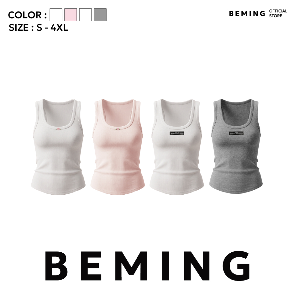 Bemingtop1234(S-4XL)-Rozy Top - เสื้อกล้ามทรงพอดีตัวดีไซน์คอกลม 2 ดีไซน์
