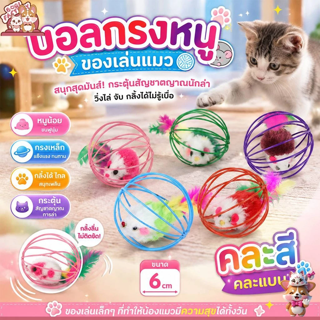 Boqi factory บอลกรงหนู บอลของเล่นแมว ( คละสี ) TT01