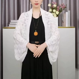 เสื้อคลุมไหมพรมถักโปร่งสไตล์เกาหลีสำหรับฤดูร้อน ผ้าคลุมไหล่แฟชั่นสำหรับผู้หญิง
