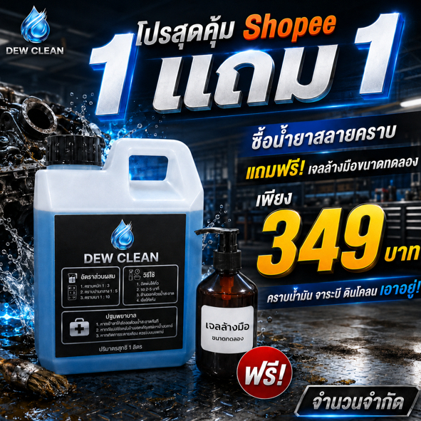 DEW CLEAN หัวเชื้อน้ำยาสลายคราบน้ำมันเครื่อง จาระบี ฝุ่น ดิน และโคลนฝังลึก