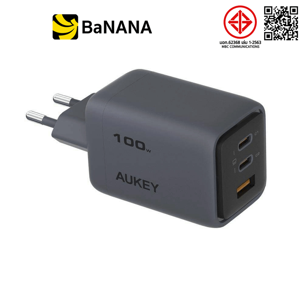 อะแดปเตอร์ AUKEY Wall Charger 1 USB-A / 2 USB-C 100W Gray (PA-C5) (ITSI) by Banana IT