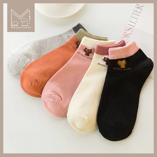 ถุงเท้าข้อสั้นลายแมว น่ารัก มินิมอล สีเอิร์ธโทน size 35-40 มีให้เลือก 10 สี [Meawnimal]