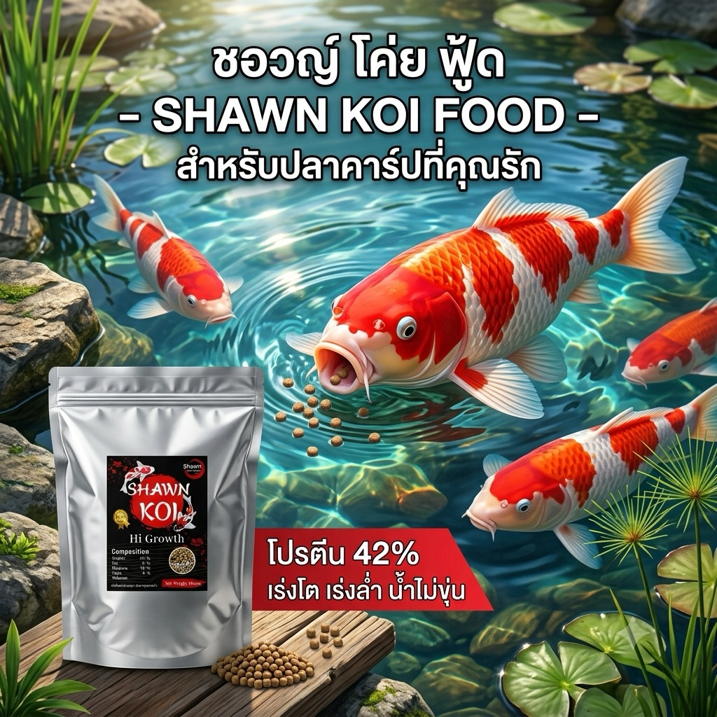 อาหารปลาคาร์ป🥇น้ำไม่ขุ่น🥇สูตรล่ำไว🏆มีของแถม🏅5kg สูตรเร่งโตโปรตีน42%ราคาดีที่สุด