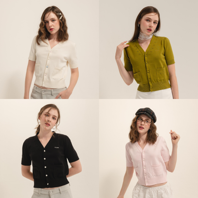 AILUMI – Petal Kiss Top เสื้อคอวีไหมพรมแขนตุ๊กตา