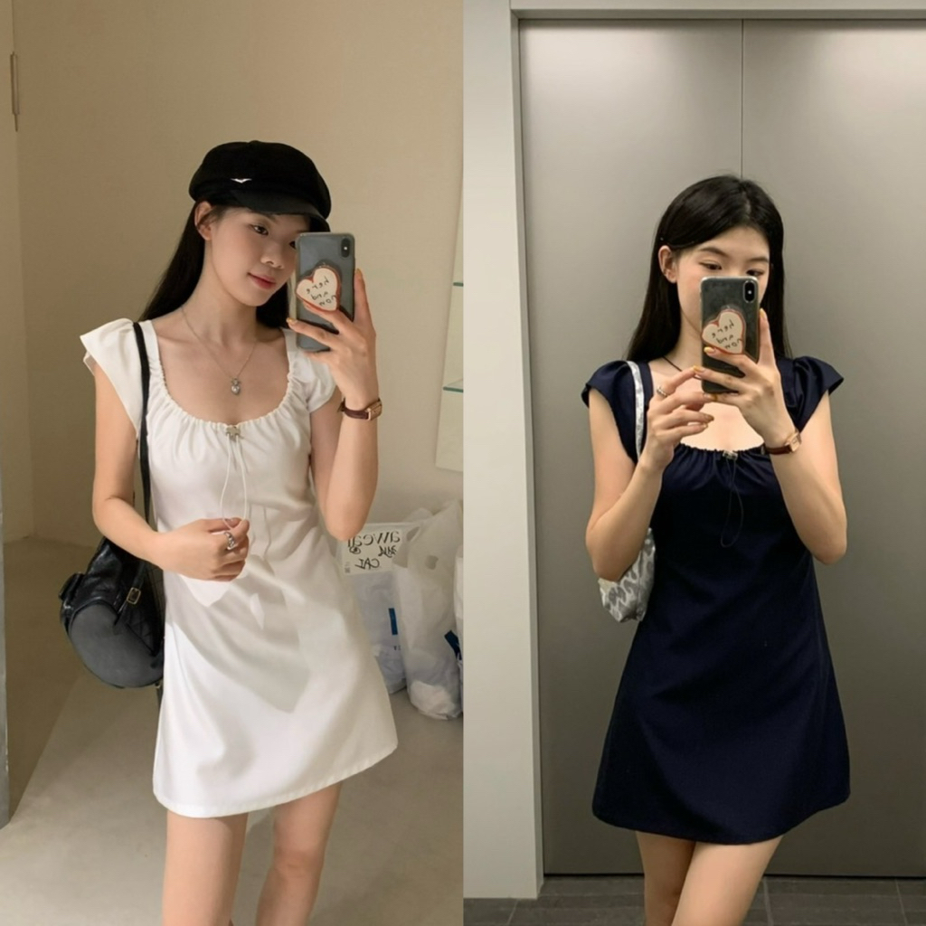 📍พร้อมส่ง📍10352# เดรสสั้นคอกลม งานซิปหลัง มีเอกชือกรูดช่วงอก เนื้อผ้าดี งานสวย TAG:WG.WE 🇰🇷