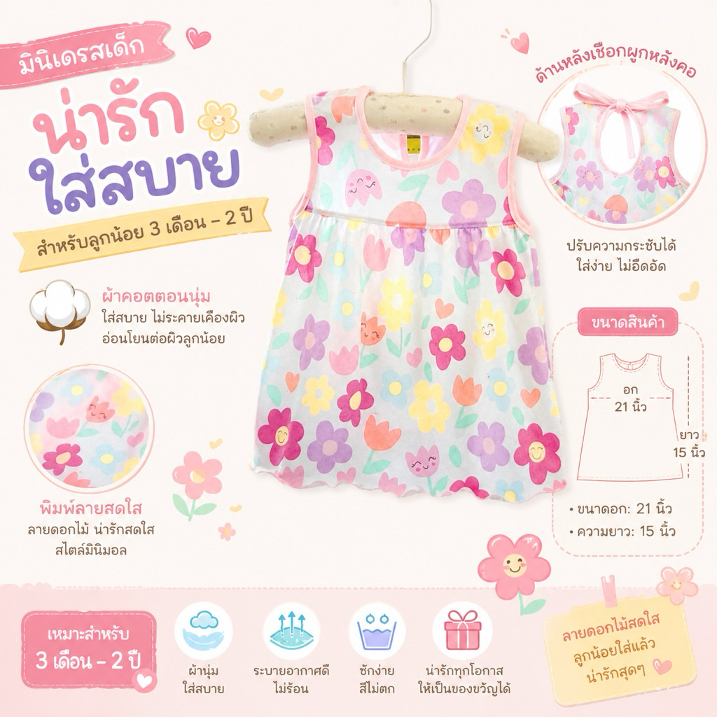 BrananaPlus ฮิตเข้าใหม่ พร้อมส่ง เดรสเด็ก เสื้อเด็ก กระโปรงงานปักข้าง DRK