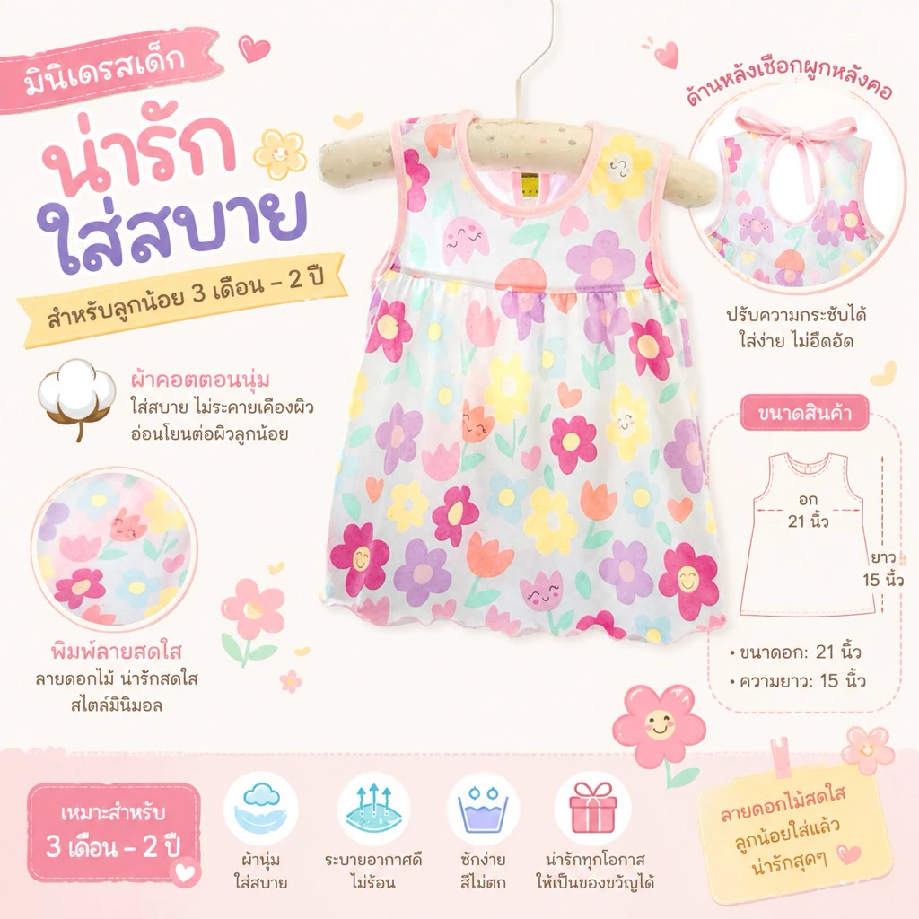 BrananaPlus ฮิตเข้าใหม่ พร้อมส่ง เดรสเด็ก เสื้อเด็ก กระโปรงงานปักข้าง DRK
